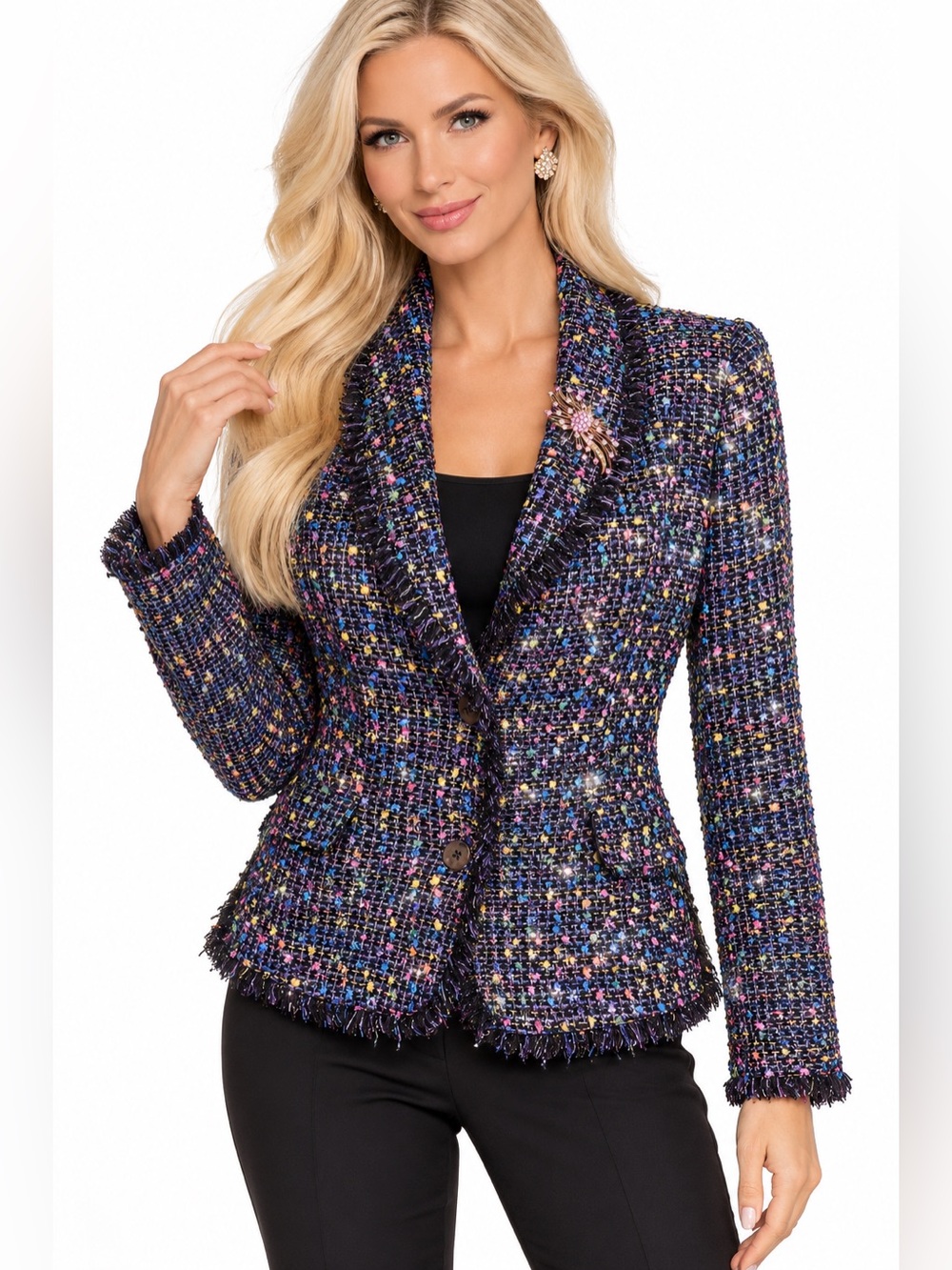 Chadwick’s Size 10 Multicolor Tweed Blazer Fringe Sparkle Career Jacket